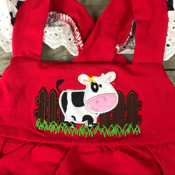 Baby girls angel sleeve cow appliqué romper - Picture 2 of 5